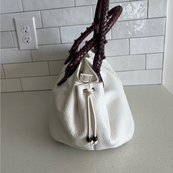 Paolo Masi Italian Leather Genuine Leather Cream Boho Satchel Brown Woven Straps - Picture 6 of 12